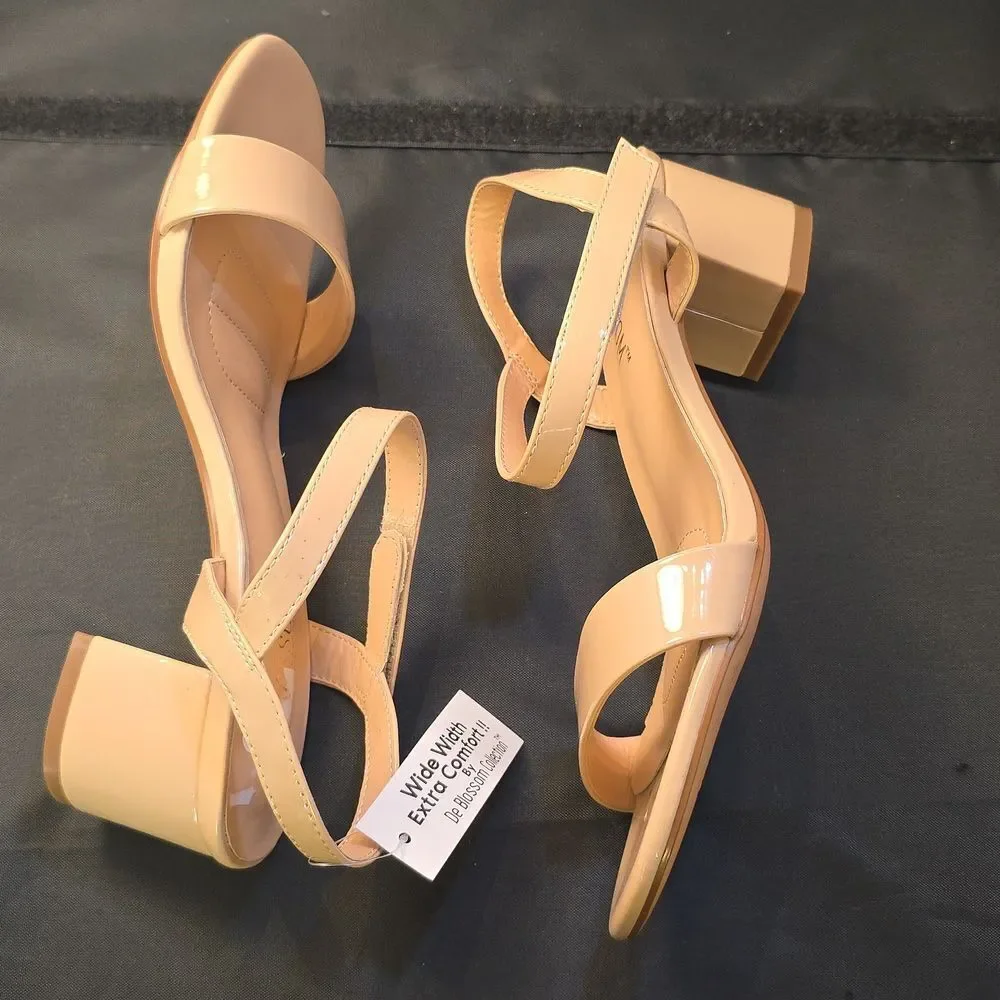 Cream Block Heel Shoes with Ankle Strap